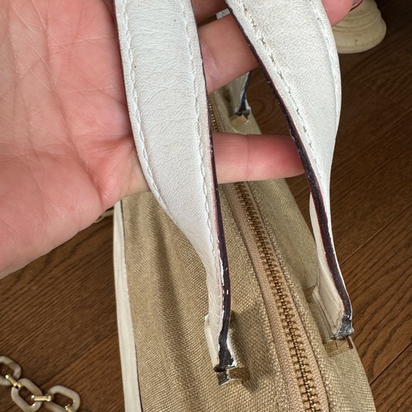 Kate Spade Beige linen  and White Leather Satchel - Picture 7 of 15
